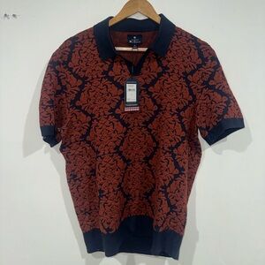 Ben Sherman Sonoma Maroon Navy Abstract Knit Polo Shirt M Short Sleeve